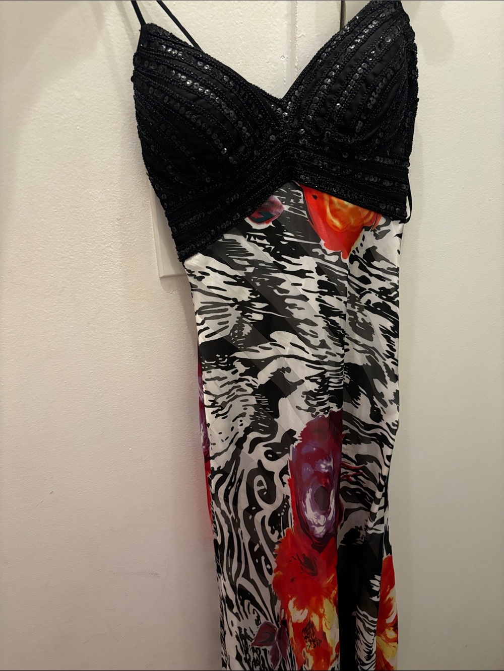VINTAGE Beaded Black & Floral Maxi Dress